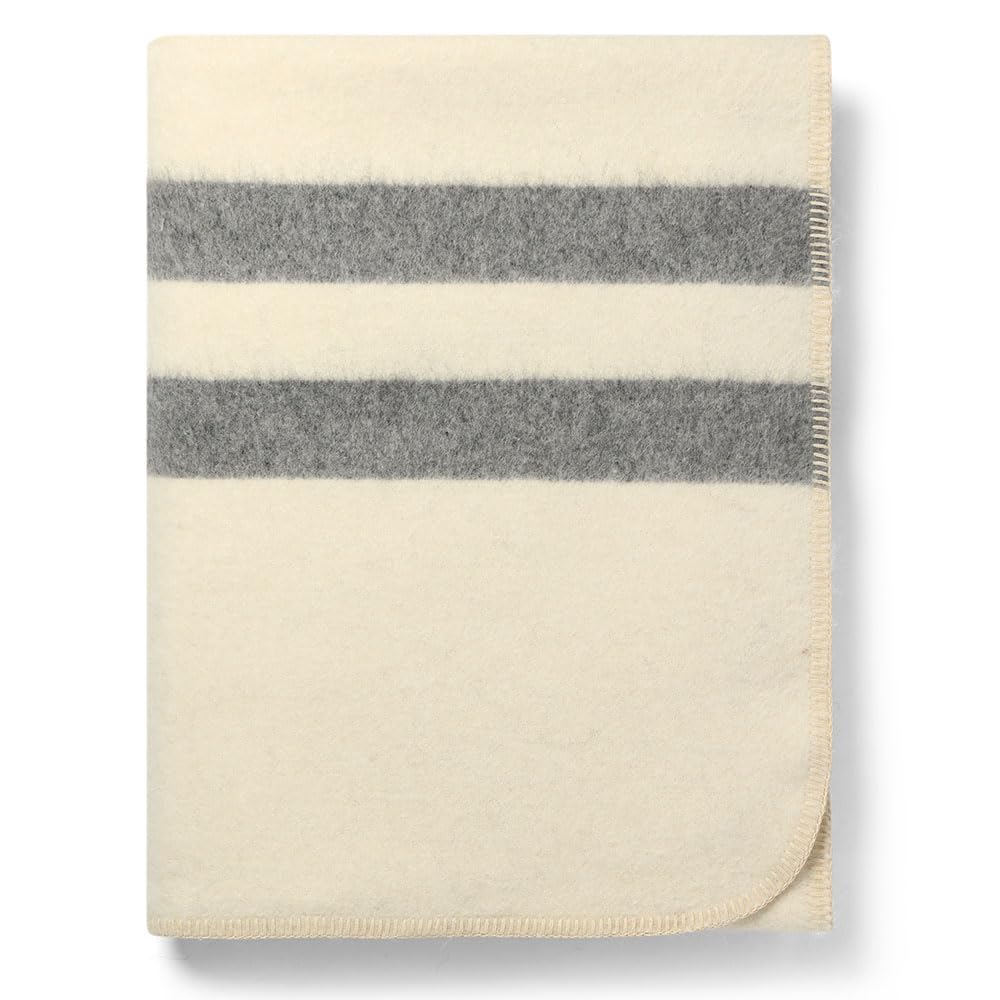 Alpaca WarehouseThick Wool Blanket – Heavyweight Wool Blanket for Camping Outdoors or Using Indoors | Soft Peruvian Wool Blankets (Ivory - Soft Gray, Twin)