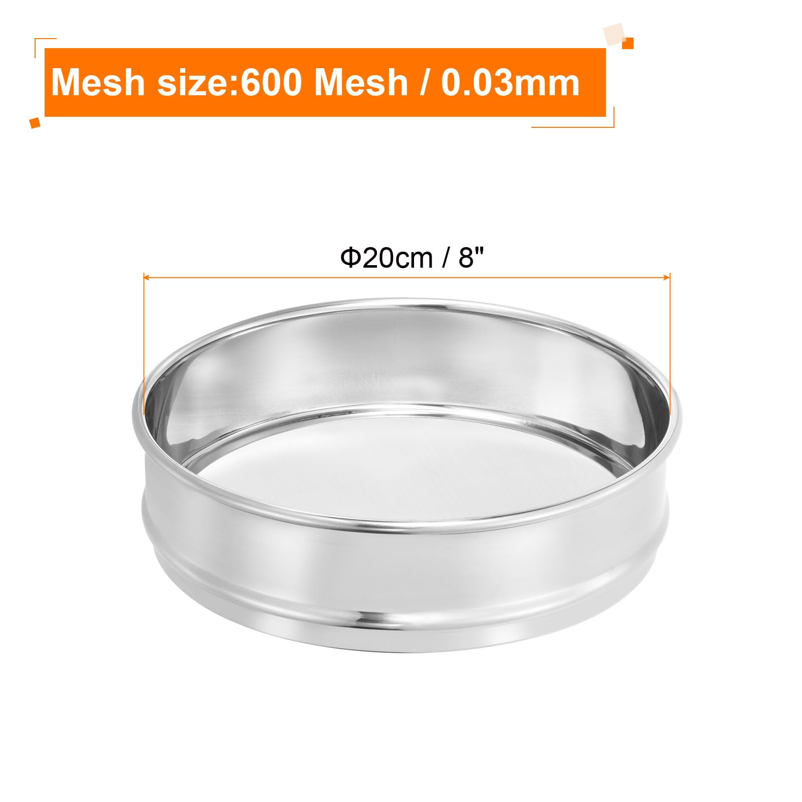 PATIKIL 600 Mesh Laborsieb 8" Durchmesser Testsieb 304 Edelstahlgewebe (0.03mm) für Industrielabor