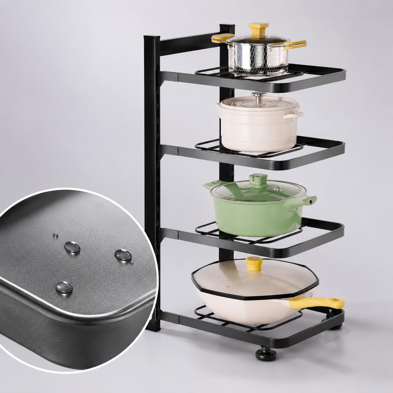 Homyl Organisateur sous évier en métal, étagère rangement pour cuisine, pot rack robuste et réglable, four-layer