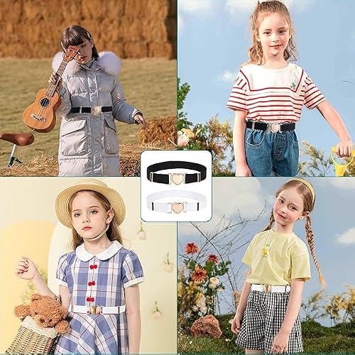 Jesustree Ceinture Élastique Enfants Unisexe Réglable Belt Extensibles avec Boucle de Coeur Fille-Ceinture pour les Uniformes Scolaires Pantalons Jeans Robes 2 Pièces – vue 3