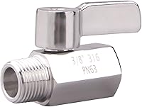 DERNORD 3/8 Inch SS316 Mini Ball Valve NPT Female x Male Thread - Corrosion-Resistant 1/4 Turn Shut-Off Valve