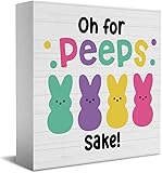 Funny Easter Bunny Decor Desk Decor Wooden Box Sign Easter Decorations Easter Gift Wood Block Plaque Box Sign for Home Farmhouse Kitchen Bathroom Shelf Table Decoration Oh for Peeps Shake Sign...