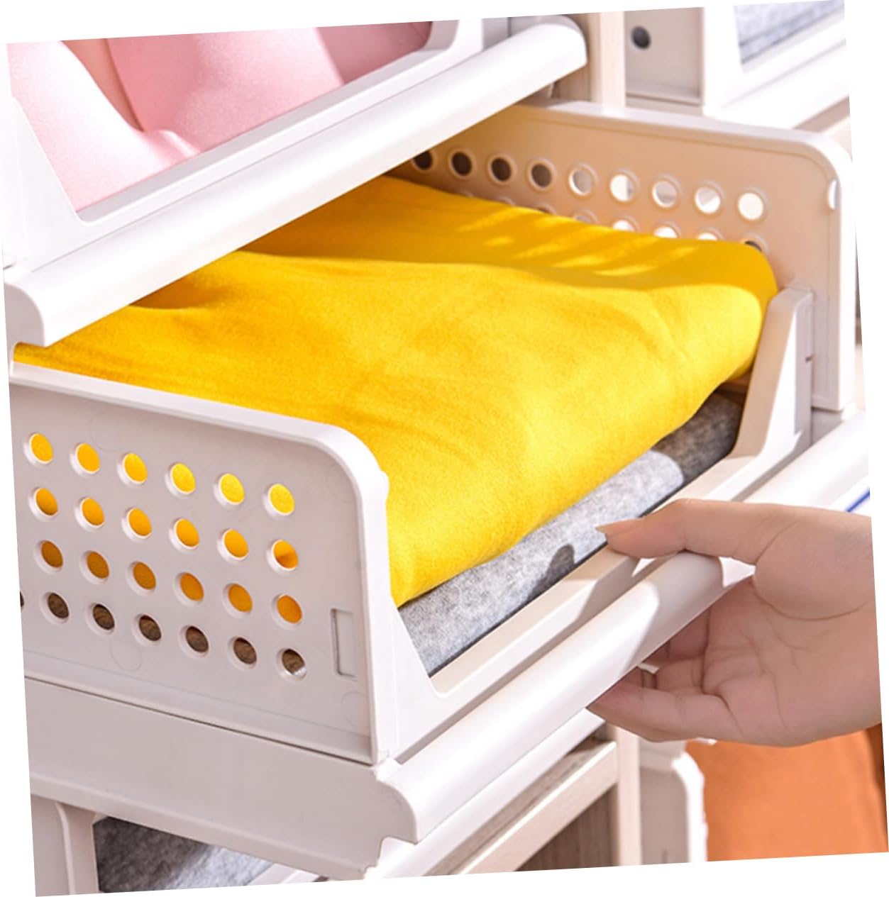 STOBAZA 2Pcs Plastic Drawer Organizers Stackable Storage Baskets for Clothes Versatile Use Closet Kitchen and Office and Lightweight Design Whiteshort