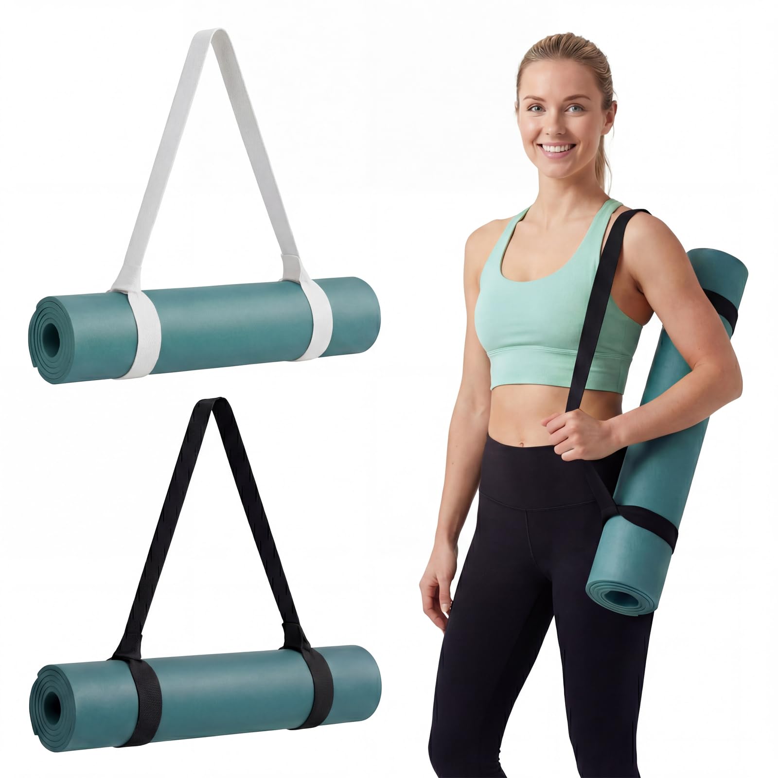 2 Stk Yoga Matte Tragegurt Yogamatte Tragegurte, Verstellbare Yogamatten Tragegurt, Yogamatten Carrying Straps für Fitnessmatten Workout Sport Matte (3,8 x 150 cm, Schwarz/Weiß, Mat nicht enthalten)