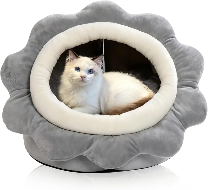 Cama toca para gatos em formato de girassol Lcybem Cinza Grande