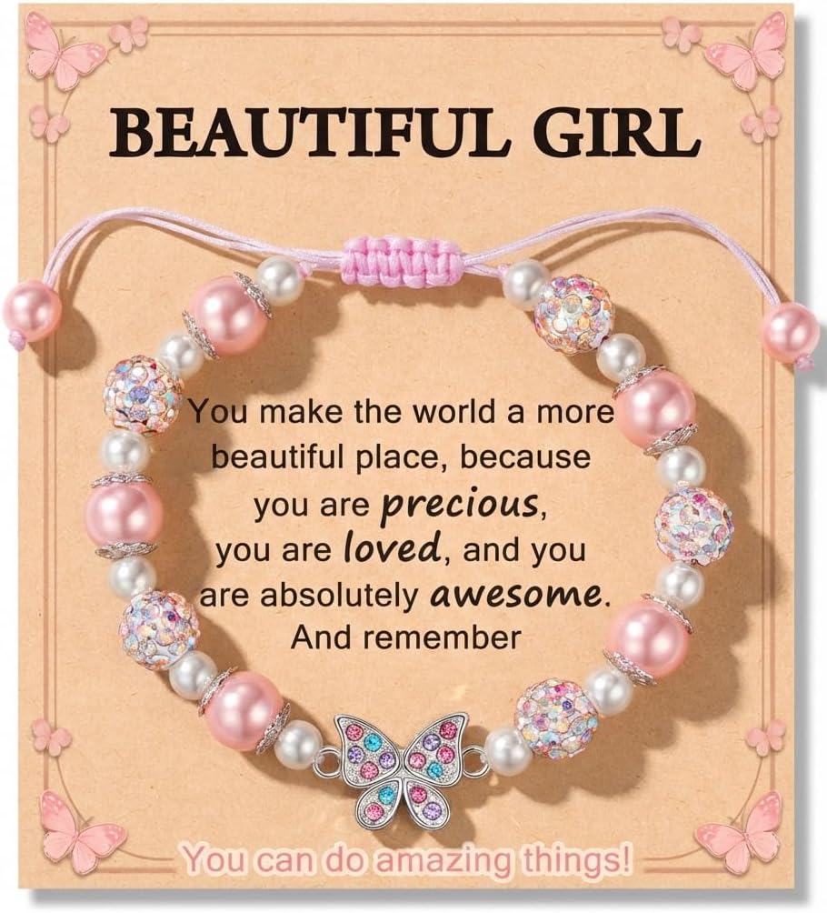 Your Are Awesome Gifts - Inspirational Butterfly Pearl Bracelet Birthday Valentines Christmas Jewelry Gifts for Girls Daughter/Granddaughter/Niece