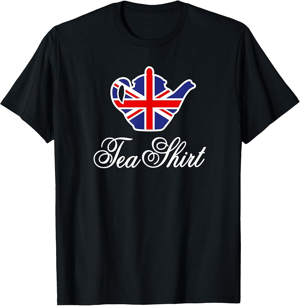 Tea Shirt British Union Jack Flag Teapot Tea Word Play T-Shirt