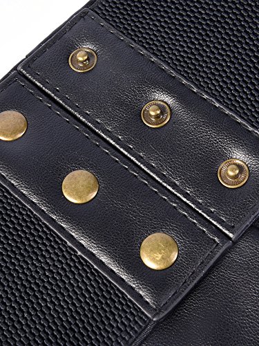 Elastic Wide Waist Belt Tied Corset Waist Band Cinch Belt with Metal Press Button, Black, 72 x 15 cm4