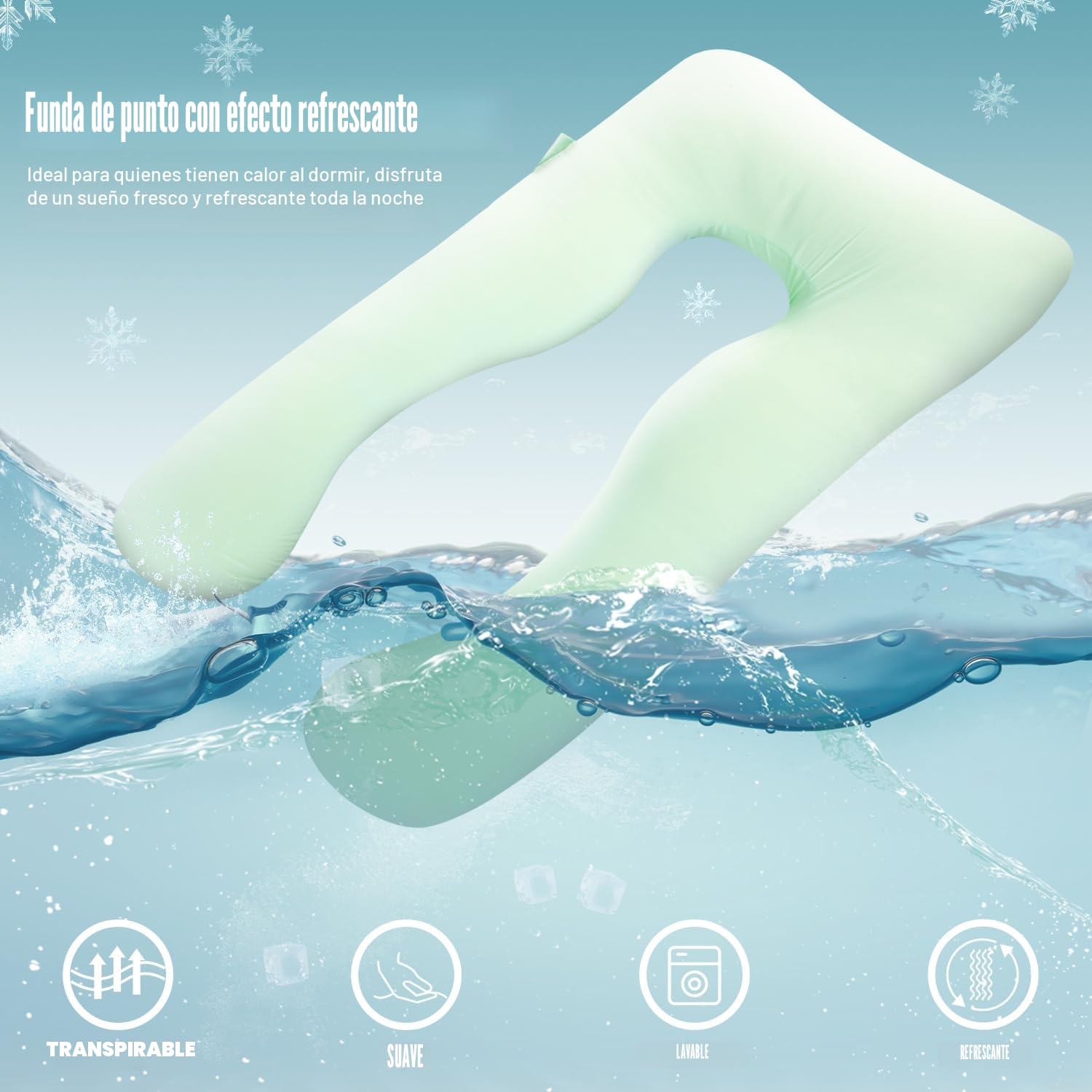 Chilling Home Cooling Almohada de Embarazo, Almohada para Dormir de Lado en Forma de U con Funda, Almohada de Lactancia Almohada de Posicionamiento Grande para Mujeres,Mint Green