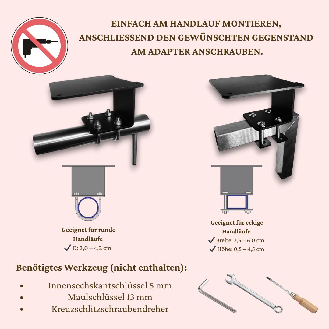 Universeller Balkon-Adapter – stabile Halterung ohne Bohren | Metall, schwarz pulverbeschichtet | Halter | Adapter | für Vogelhäuser, Laternen, Tischplatten, Balkonerhöhungen & mehr