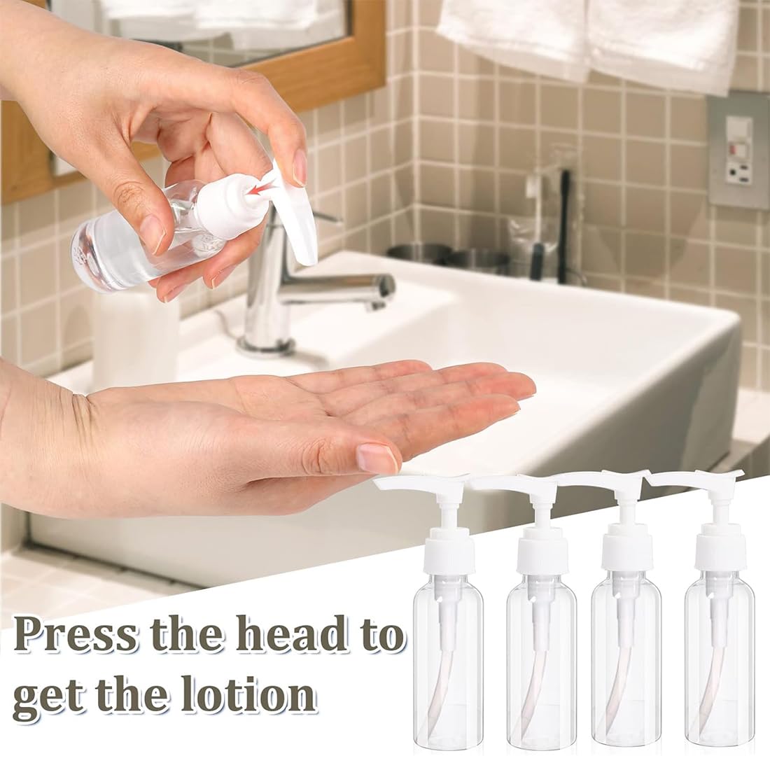 4 Pezzi Flaconi da Viaggio, 100 ml Bottiglie da Viaggio Trasparenti, Pompa da Viaggio in Plastica Dispenser, Boccette Contenitori Ricaricabile, per Cosmetici, Lozione, Bagno, Shampoo Liquidi