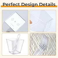 Vista 7 de Oomcu 50 Pack 7oz Square Clear Plastic Dessert Cups & Spoons – Disposable Mini Parfait Cups for Yogurt, Ice Cream, Jello, Candy, Salad, Appetizers