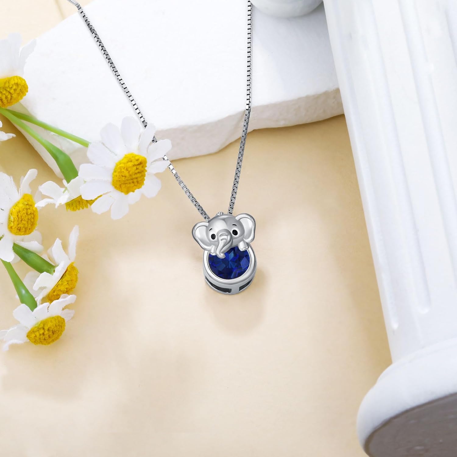 LONAGO Elephant Necklace with Birthstone Elephant Pendant Necklace Sterling Silver Gift for Women