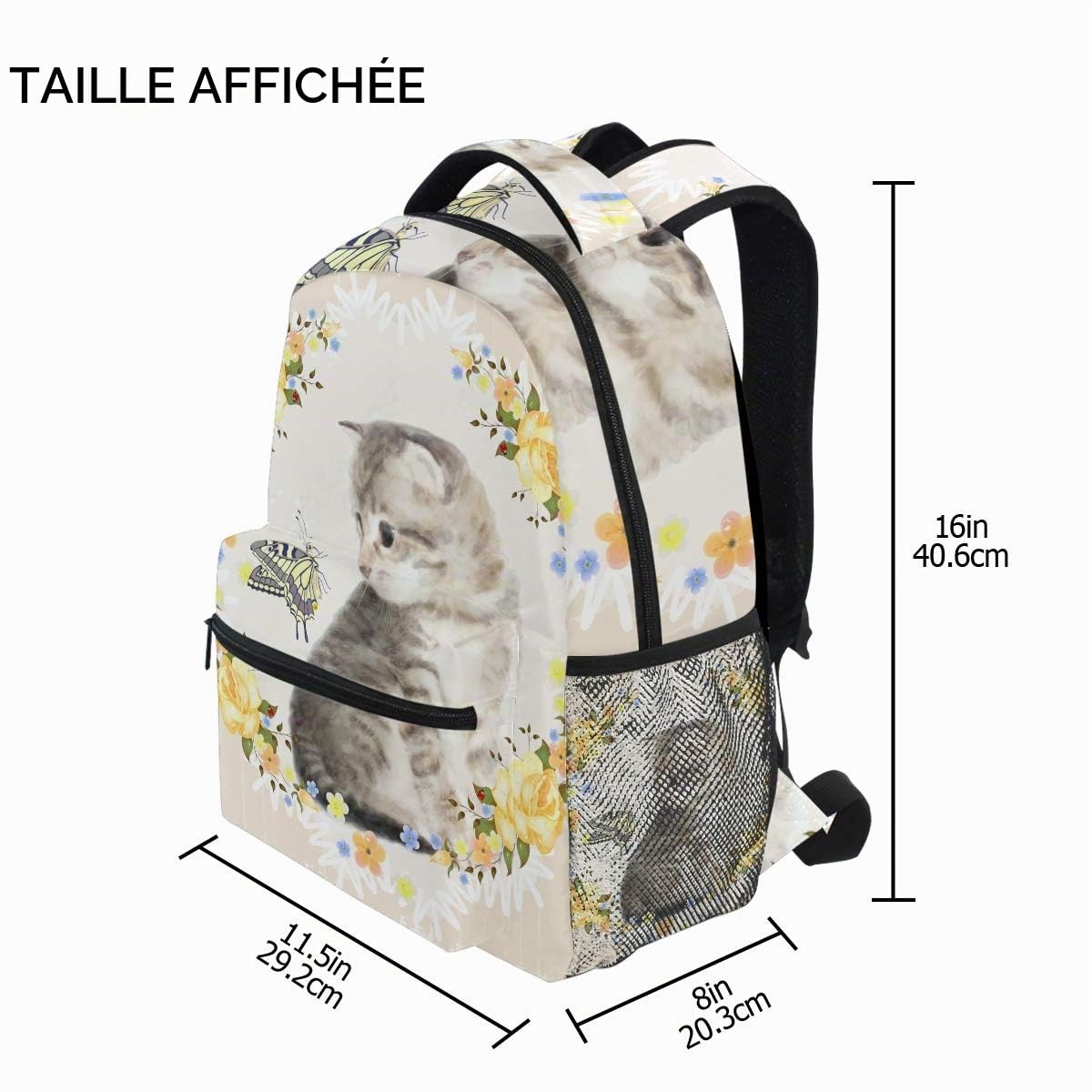 Mnsruu Sac à Dos d'école de Chat et de Rose pour des garçons Filles Enfants Sac de Voyage Bookbag, Taille unique