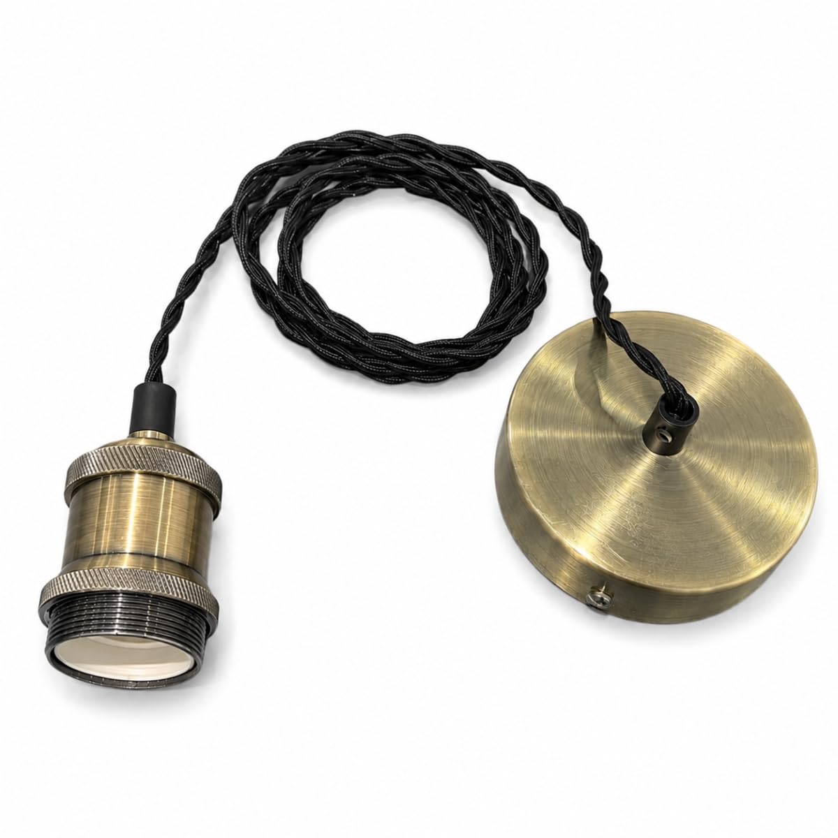 CGC Lighting Indoor Ceiling Adjustable Suspended Pendant and Matching Ceiling Rose Light Fitting E27 Lamp Holder (Antique Brass & Black Twisted)