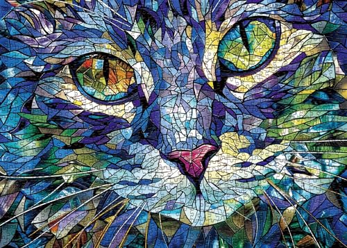 Stained Glass Cat Puzzles 1000 Piece for Adults, Colorful Animal Art Funny Kitty 1000 Pieces Jigsaw Puzzle, Cute Cats Impossible Puzzle as Decor