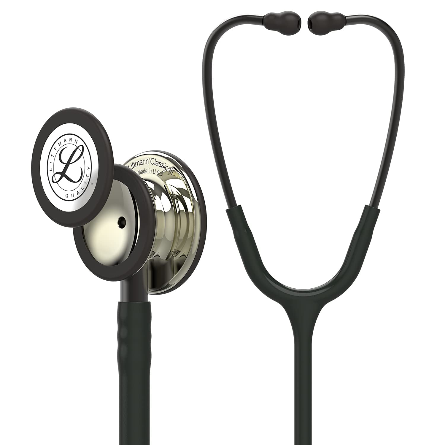 3M Littmann Classic III, Stetoscopio, testina con finitura champagne, tubo auricolare nero, connettore e archetto nerofumo, 69 cm, 5861 + GIMA ASTUCCIO PORTA FONENDO, Nero, Uso Professionale