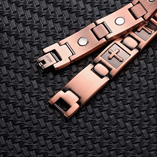 Pulseira magnética de cobre com ímãs, pulseira de saúde, pulseira de cruz para mulheres ou homens pa