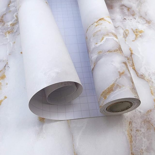 Marble Sticky Back Plastic Wallpaper Self Adhesive Furniture Sticker Granite Effect White/Gold Upgrade Contact Paper DIY Vinyl Film For Walls Doors Kitchen Countertop Thickened 30cmX200cm Removable