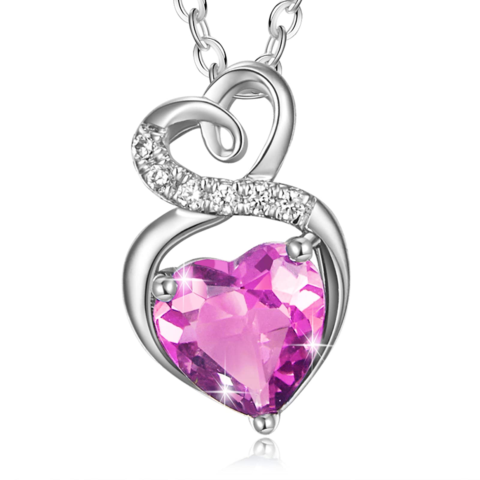 LOVANS Collana Donna Argento Sterling 925 Con Doppio Cuore E Zirconi Rosa Pallido 5A - Catena Regolabile 45+5 Cm, Gioiello Romantico Per Festa Della Mamma, Compleanno, Anniversario
