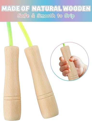 Miniatura 4 de Lorvain - Cuerda de saltar ajustable para niños, cuerda de saltar para niños con mango de madera para niñas y niños, cuerdas de salto pesadas para
