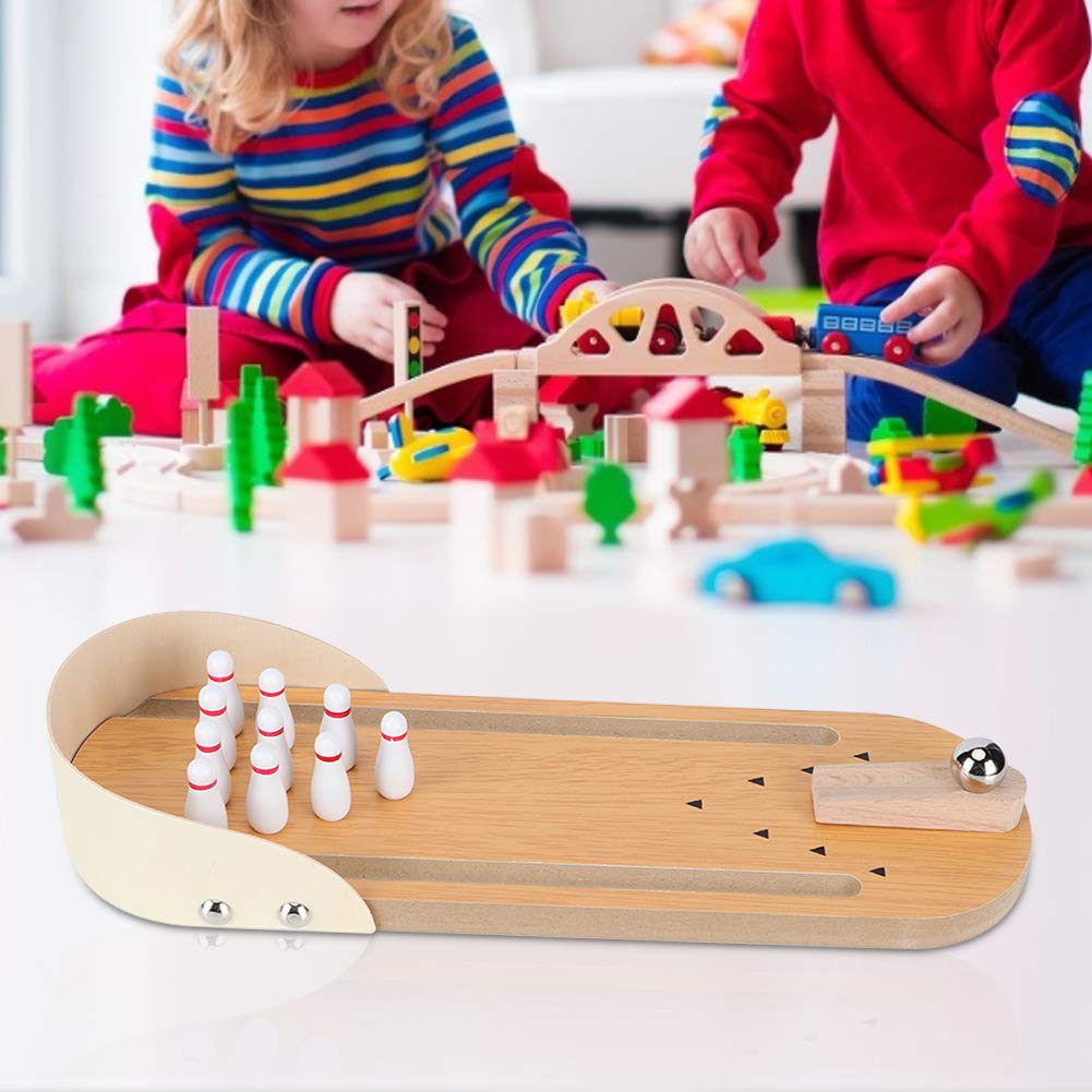 Jwthee Tabletop Mini Bowling Game Set for Kids Adults, Tabletop Wooden Board Game for Early Education, Wooden Mini Bowling Set for Home Office Desk Toys Stress Relief Gadgets Desk Toys