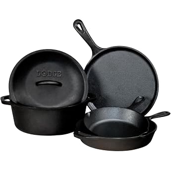 lodge l5hs3 5-piece pre-seasoned cast-iron cookware set by lodge
