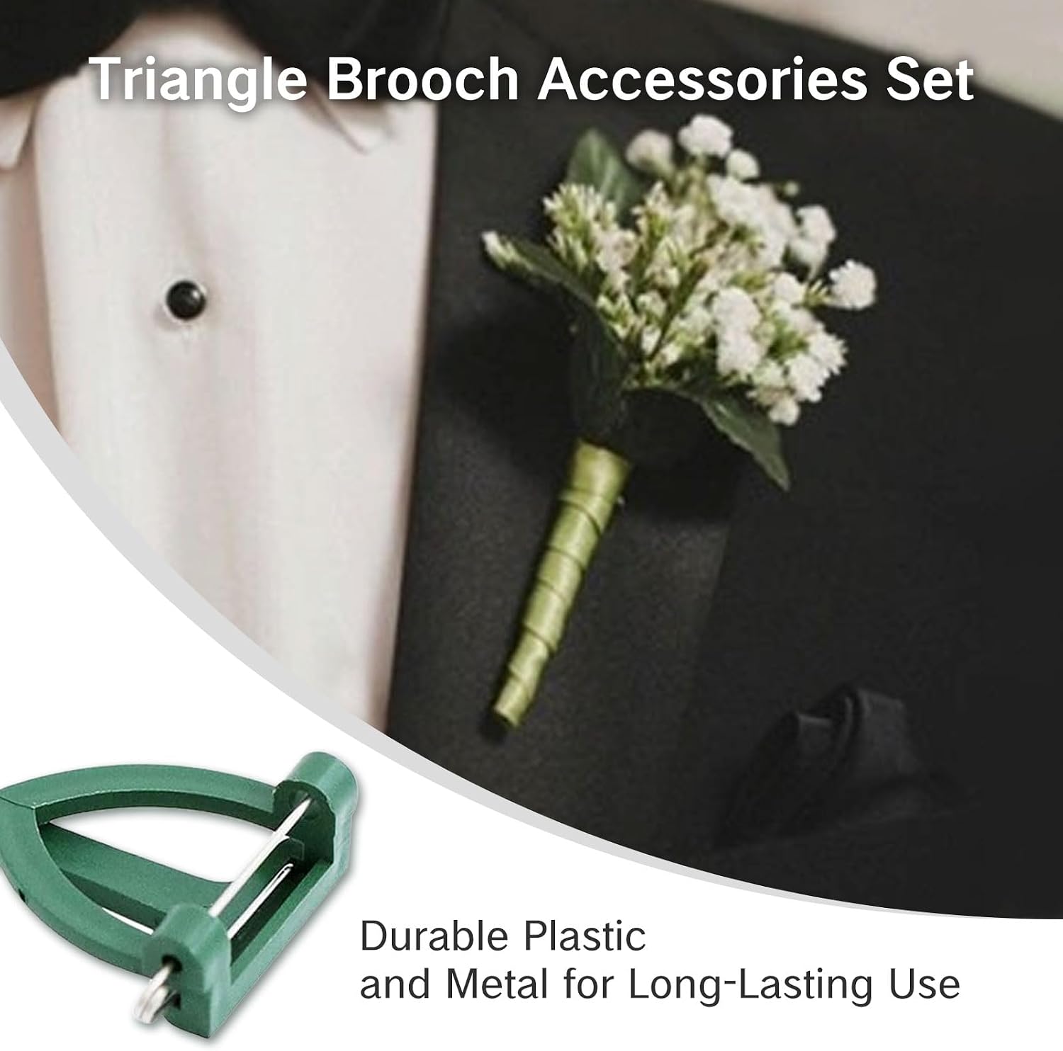 NIIIYTYB 20Pcs Boutonniere Pins for Men Corsage Pin Kit Plastic Triangle Safety Pins for DIY Wedding Accessories Corsage Base Supplies for Buttonhole Flowers Button Making Bride Groom Decoration