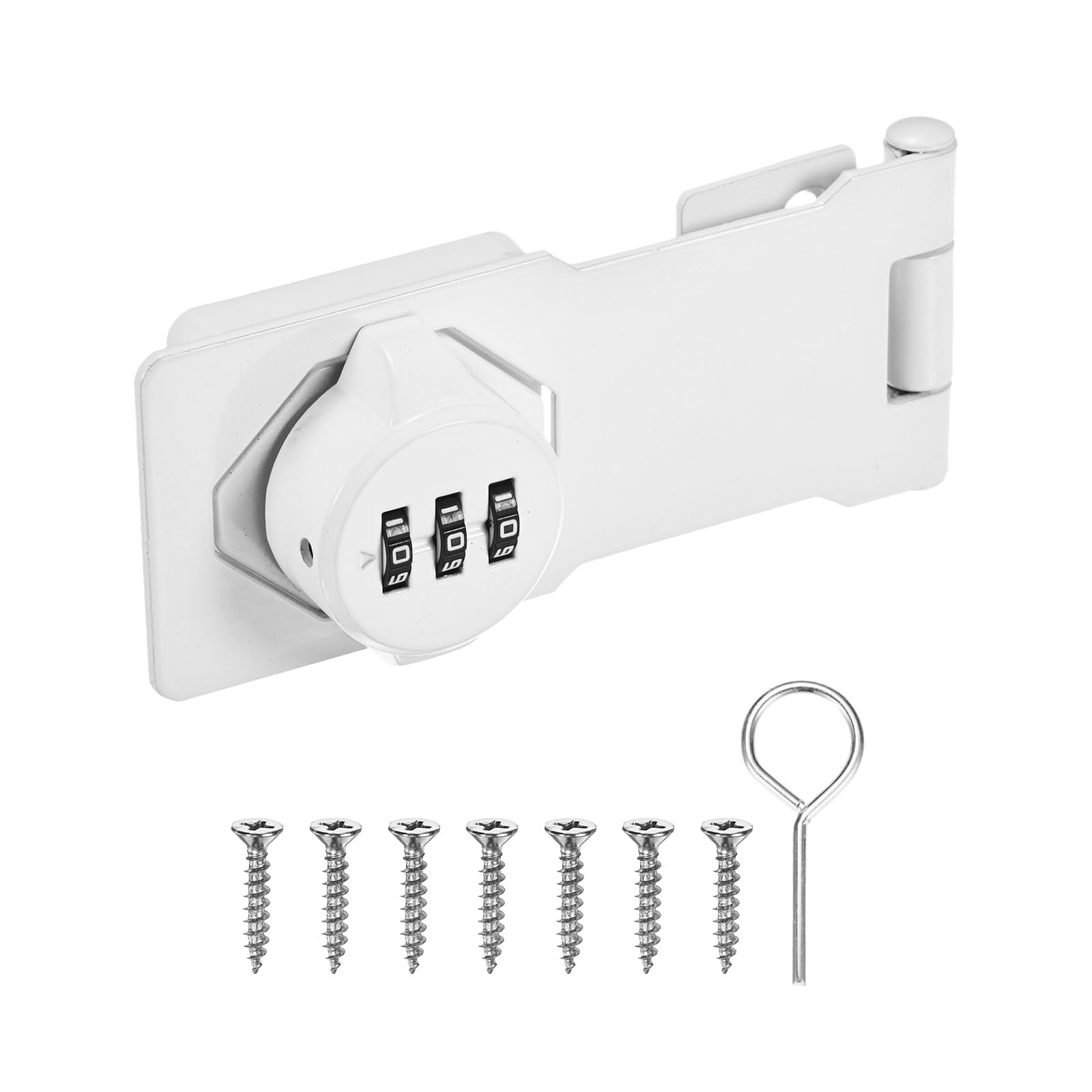 M METERXITY Keyless Combination Lock, 4.3" Zinc Alloy Mechanical Password Twist Knob Hasp Locks Latch, 90/180 Degree Barn Door Lock for Cabinet/Closet/Garage/Drawers/Garden/Bathroom [White]