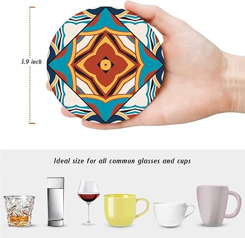 Miniatura 2 de Juego de 6 posavasos para bebidas, con patrón de cerámica ornamentada marroquí española, tapete de piedra de cerámica absorbente, con base de corcho