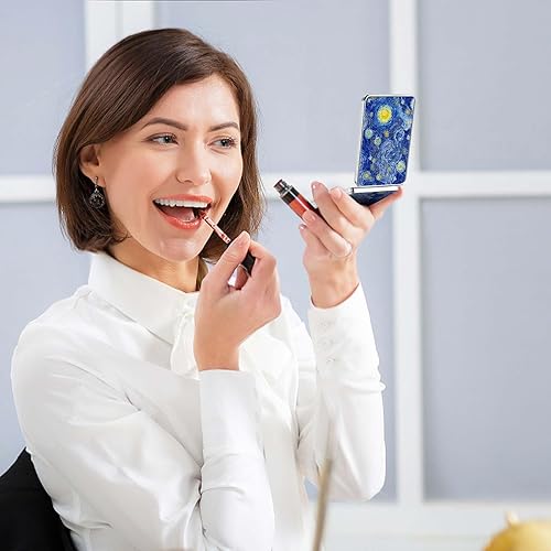 Miniatura 2 de Espejo de bolsillo, pequeño espejo de viaje con aumento, espejo cosmético portátil de doble cara con aumento para uso diario (luna azul)