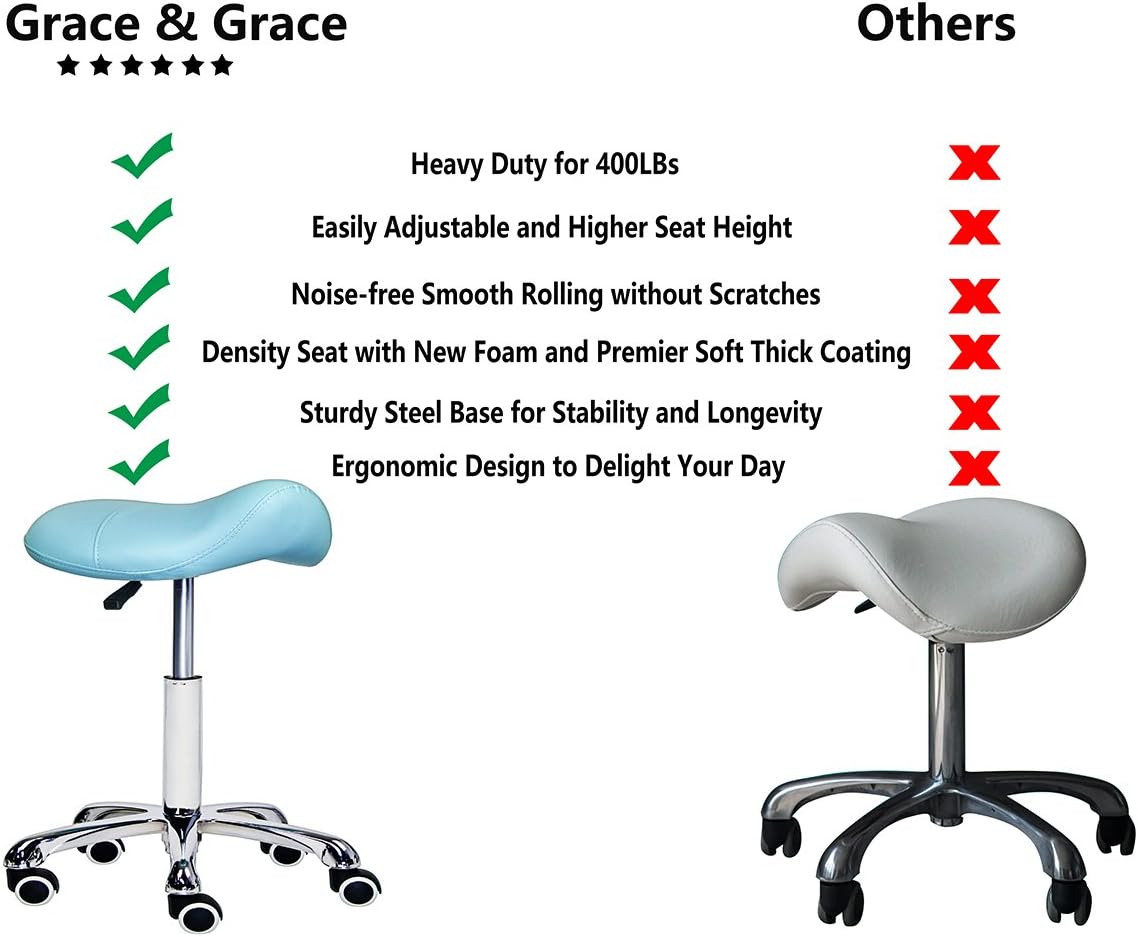 Grace & Grace Professional Saddle Stool Series Hydraulic Swivel Comfortable Ergonomic with Heavy Duty Metal Base for Clinic Dentist Spa Massage Salons Studio (Black) : Beauty & Personal Care