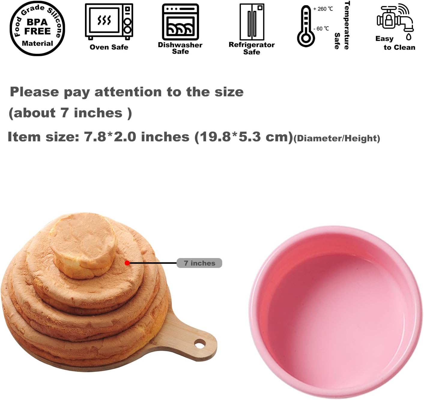 Silicone Muffin Pans Cupcake Set, 7 Inch Round Silicone Baking Pans Molds Nonstick Cupcake Liners (Pack of 4, Pink)