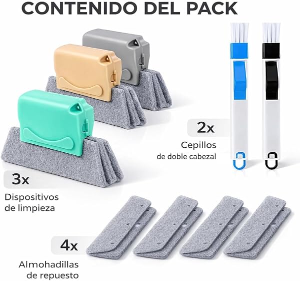 Pack Cepillos Limpieza Hogar Limpia Ventanas | Cepillo Limpieza Hogar y Cepillo de Limpieza para Rieles | Cepillo Juntas, Cepillo para Limpiar Juntas | Limpia radiadores, Persianas y Ranuras Difíciles - 4