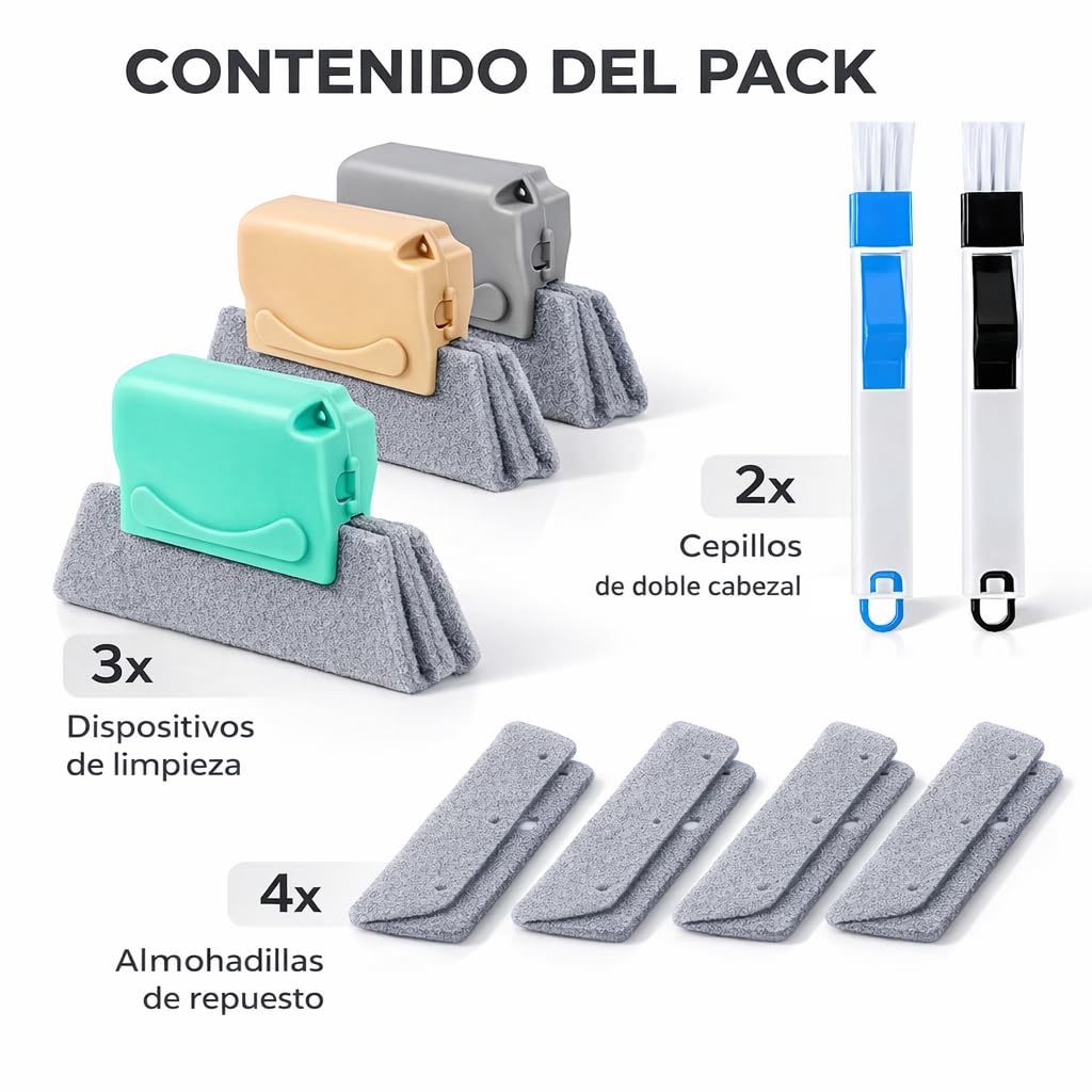 Pack 10 Cepillos Limpieza Hogar Multifunción Limpia Ventanas - Ideal como Limpiador de Ventanas, Limpiador Ventanas Rieles, Limpiar Persianas, Cepillo mosquitera, Cepillo Juntas, Cepillo de Limpieza