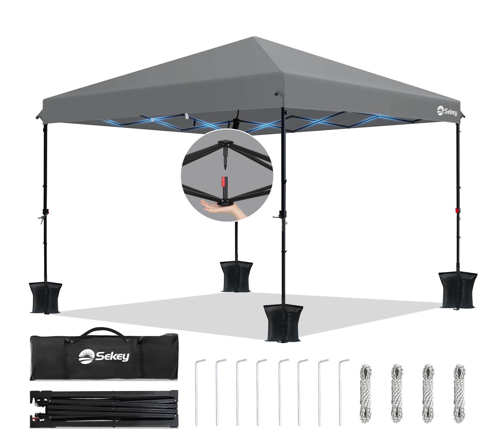 Sekey One-Touch Pop Up Pavillon 3x3 Wasserdicht Stabil Winterfest, Faltpavillon 3x3m mit Verdickten Röhren, Partyzelt Pavillion Klappbar für Camping Festival Party, Premium Serie 3x3, Grau