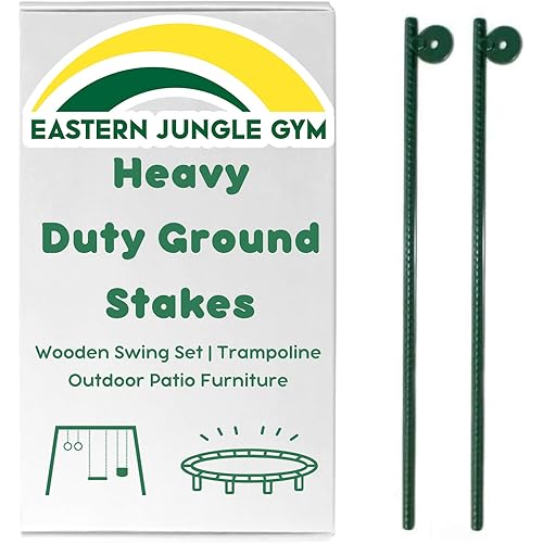 Eastern Jungle Gym Swing Set Anchors | Heavy Duty Ground Stakes for Wooden Swing Sets, Trampoline and Patio Furniture | Set of Two | 20” Solid Steel Rebar