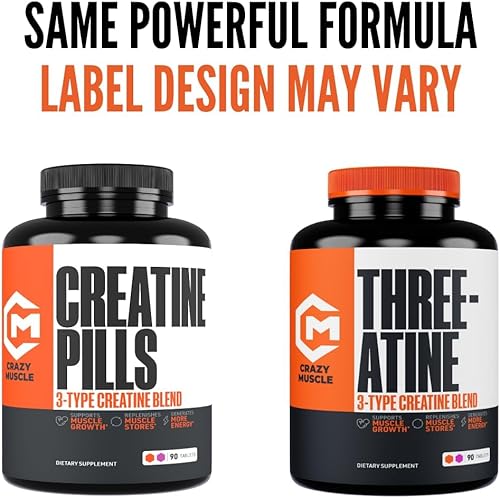 Vista 6 de Crazy Muscle, Pastillas de Creatina, 5g 3X Monohidrato de Creatina Pura, Ganador de Masa Muscular en Volumen Pre Entrenamiento, Alta Absorción Fácil