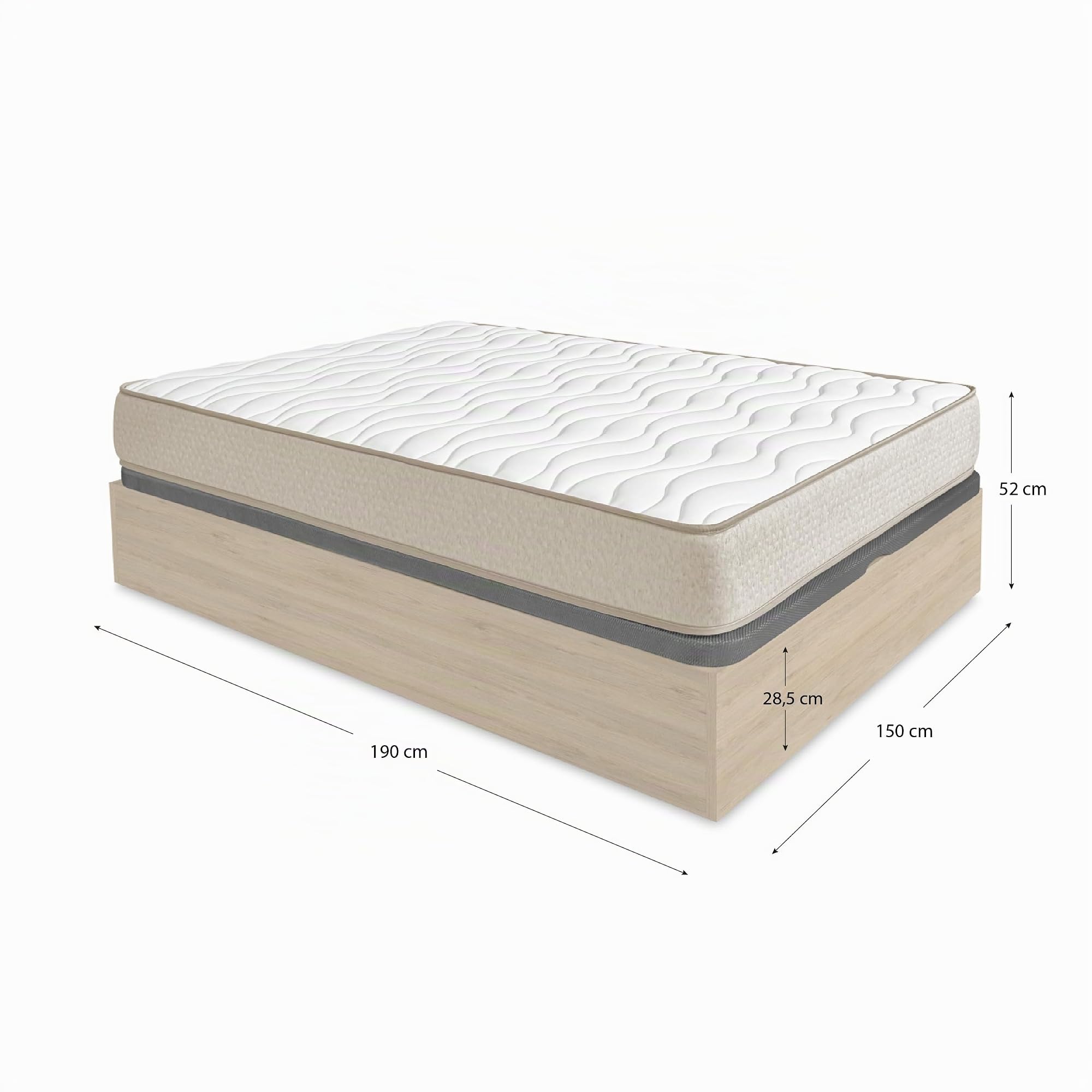 DEKIT - Pack Ahorro Dormitorio Canapé Nest con 1 Colchón viscoelástico Nova 150 x 190 cm, Altura 20 cm