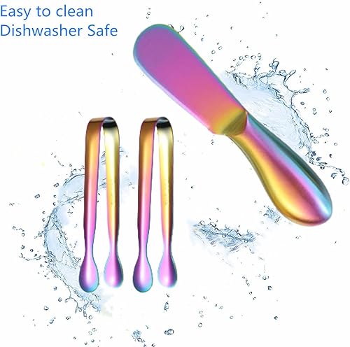 Miniatura 4 de Accfore Juego de cuchillos esparcidores, 6 cuchillos esparcidores de queso y mantequilla, mini pinzas para servir, cuchillos multiusos de acero