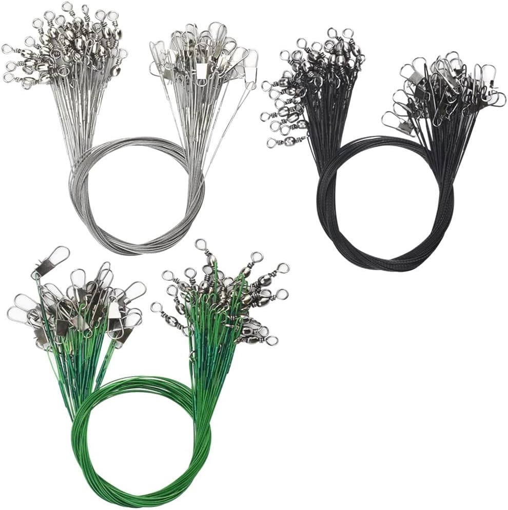 PERFETSELL 75 PCS Fishing Lure Wire Trace Anti-bite Fishing Line Wire Leader Rigs Stainless Steel Pike Fishing Tackle Strands with Swivels Snap for Pike Hidden Main Line Prevent Fish Bite Line, 30CM