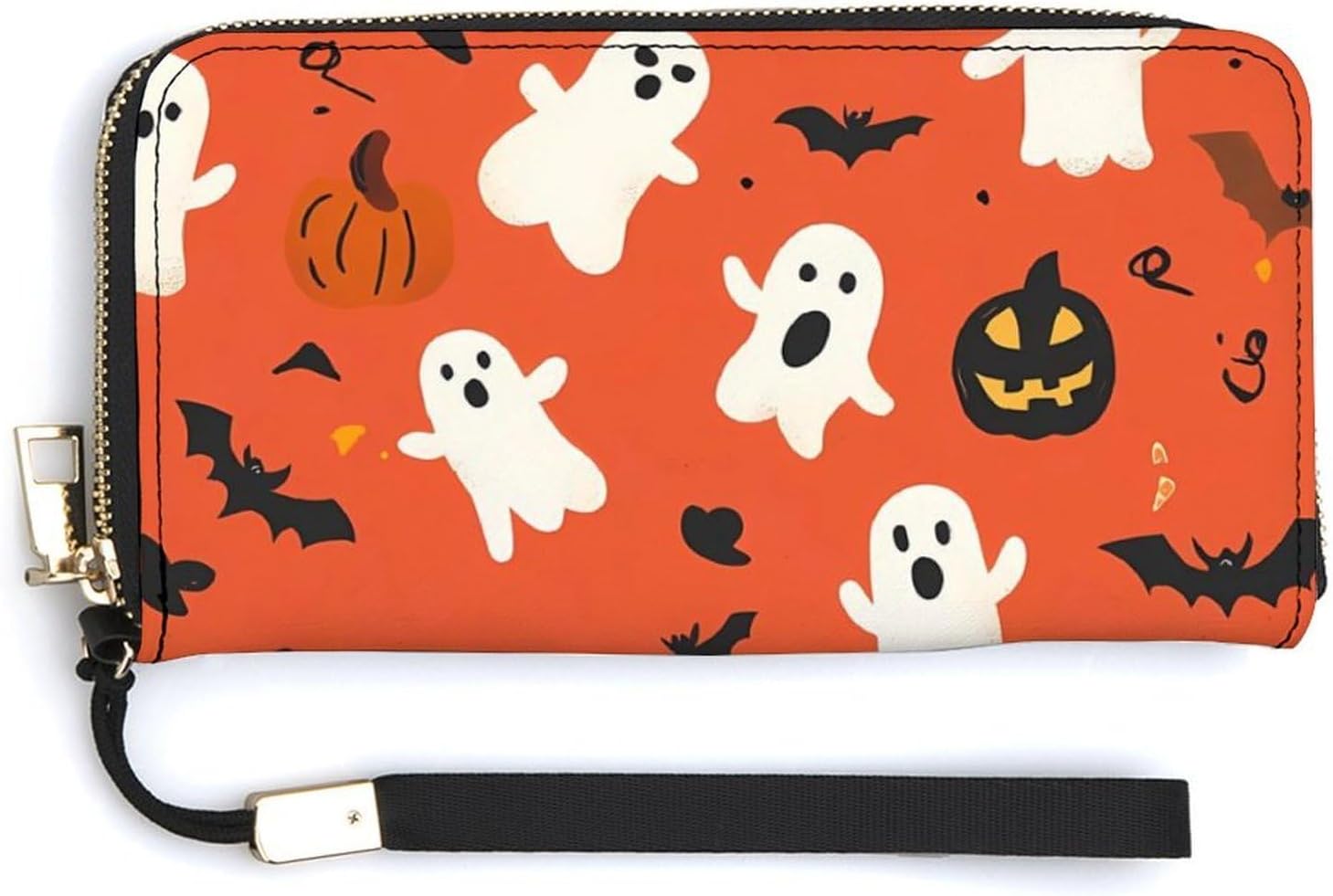 Fall Halloween Ghosts Bats Pumpkins Long Wallet Purses for Women Men Coin Pouch Credit Card Holder Handbag