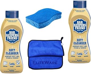 BAR KEEPER Friends No Scent Hard Surface All-Purpose Soft Cleaner (26 OZ) (2 Pack) With EliteWare premium cloth and Multi-Purpose Scrub Sponge