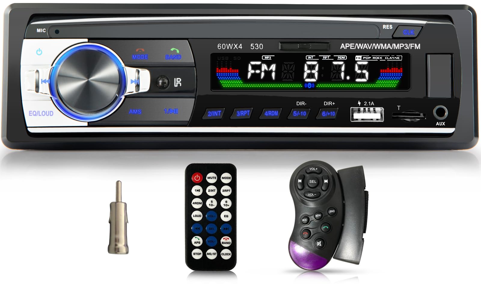Autoradio Bluetooth con sistema vivavoce autoradio con Bluetooth USB/TF/lettore MP3/radio con connessione AUX Auto, autoradio FM con telecomando 1 DIN RDS Funzione di ricarica rapida