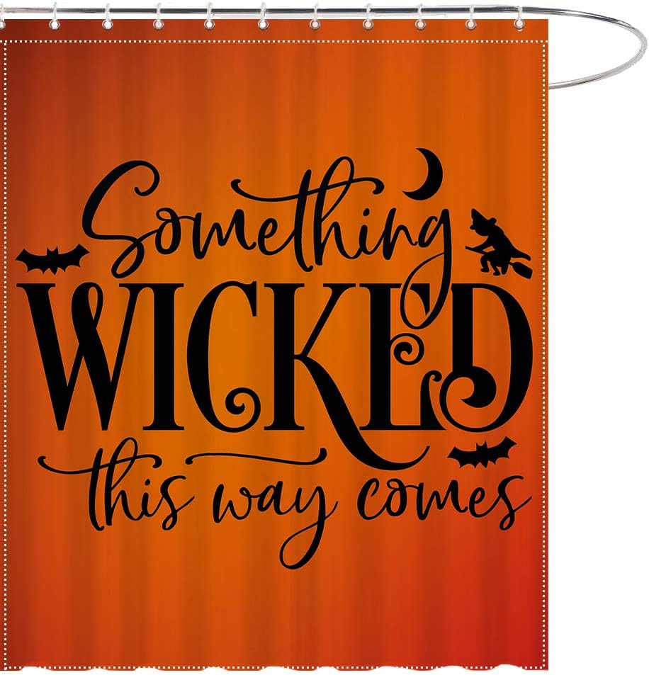 Halloween Something Wicked This Way Comes Shower Curtain Fall Farmhouse Burnt Orange Bathroom Decor Waterproof Polyester with Hooks 69x70 Inchs
