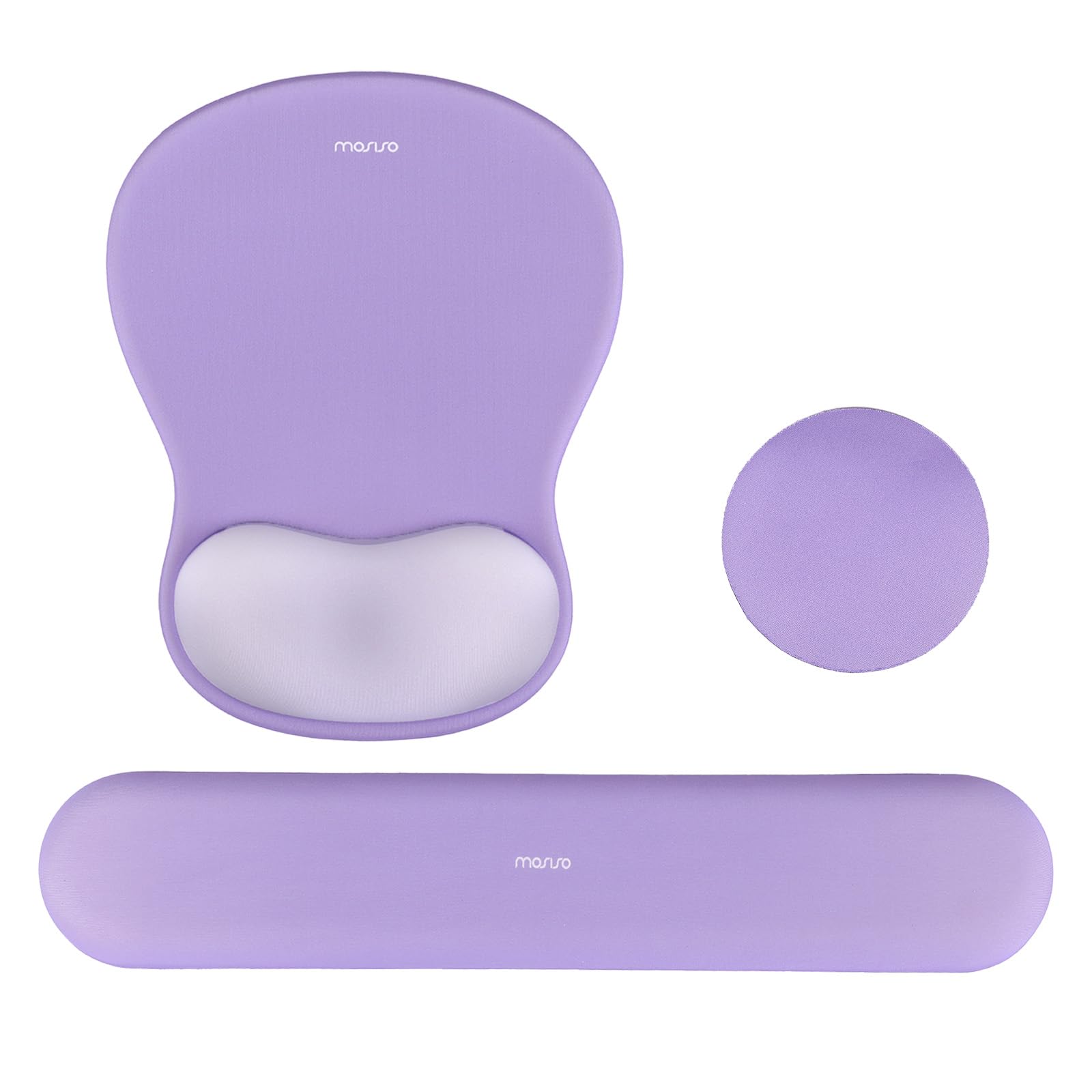 MOSISO Wrist Rest Support for Mouse Pad&Keyboard Set, Curved Ergonomic Mousepad&Coaster Non-Slip Base Home/Office Pain Relief&Easy Typing Cushion with