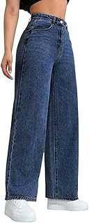 Women Wide Leg High Rise Jeans | Blue Loose Fit Denim Pants | High Waist Baggy Boyfriend Style Cotton Jeans for Women &amp; Girls