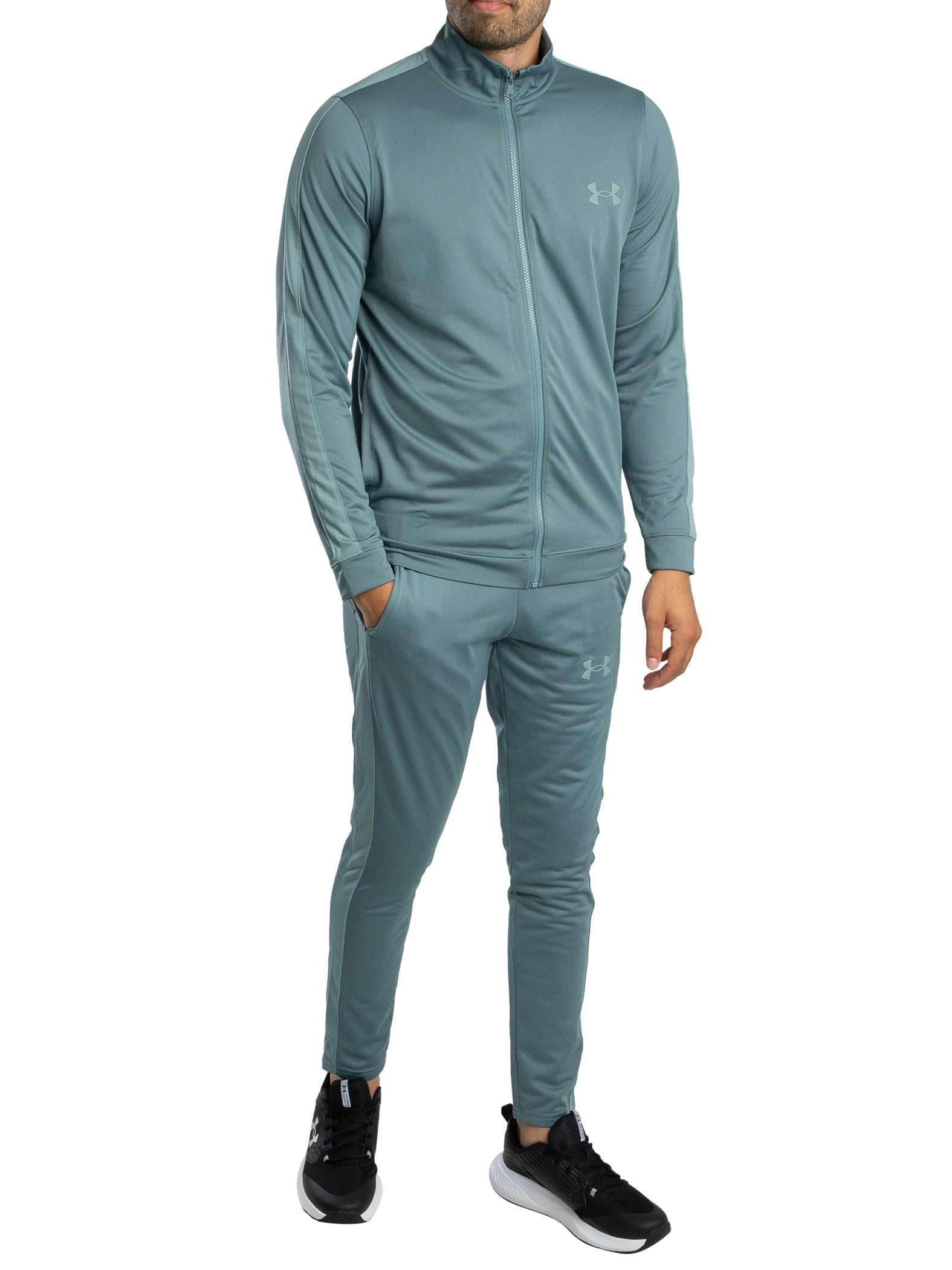 Under Armour Męski dres treningowy z dzianiny, wygodny i szybkoschnący, top i spodnie do biegania z kieszeniami, męski dres treningowy i do noszenia na co dzień, jaspis niebieski/serpentyna/serpentyna