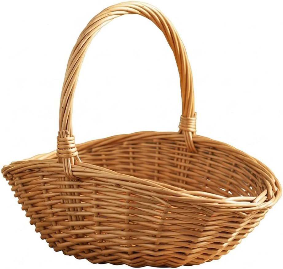 Handwoven Wicker Harvest Basket with Handle, Large Natural Wicker Basket,Storage and Picnic Baskets for Garden, Fruit, Vegetables 15.7x13x15 Inches (Large)