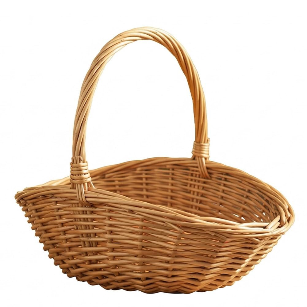 Handwoven Wicker Harvest Basket with Handle, Large Natural Wicker Basket,Storage and Picnic Baskets for Garden, Fruit, Vegetables 15.7x13x15 Inches (Large)